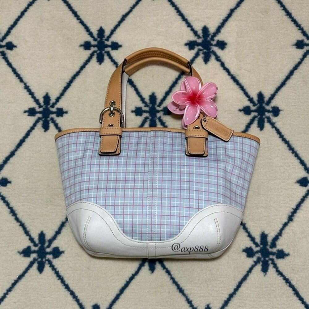 Coach Vintage Y2K Soho Tattersall Plaid Twill Tote 2004 1821 - Blue/Pink